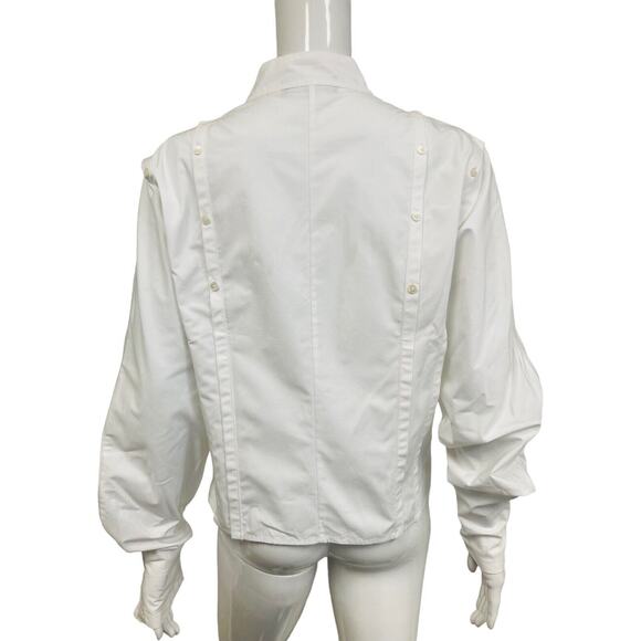 ROCHAS PARIS White Cotton Button Accent High Neck Blouse Shirt Top 46 US 8 - Picture 2 of 4